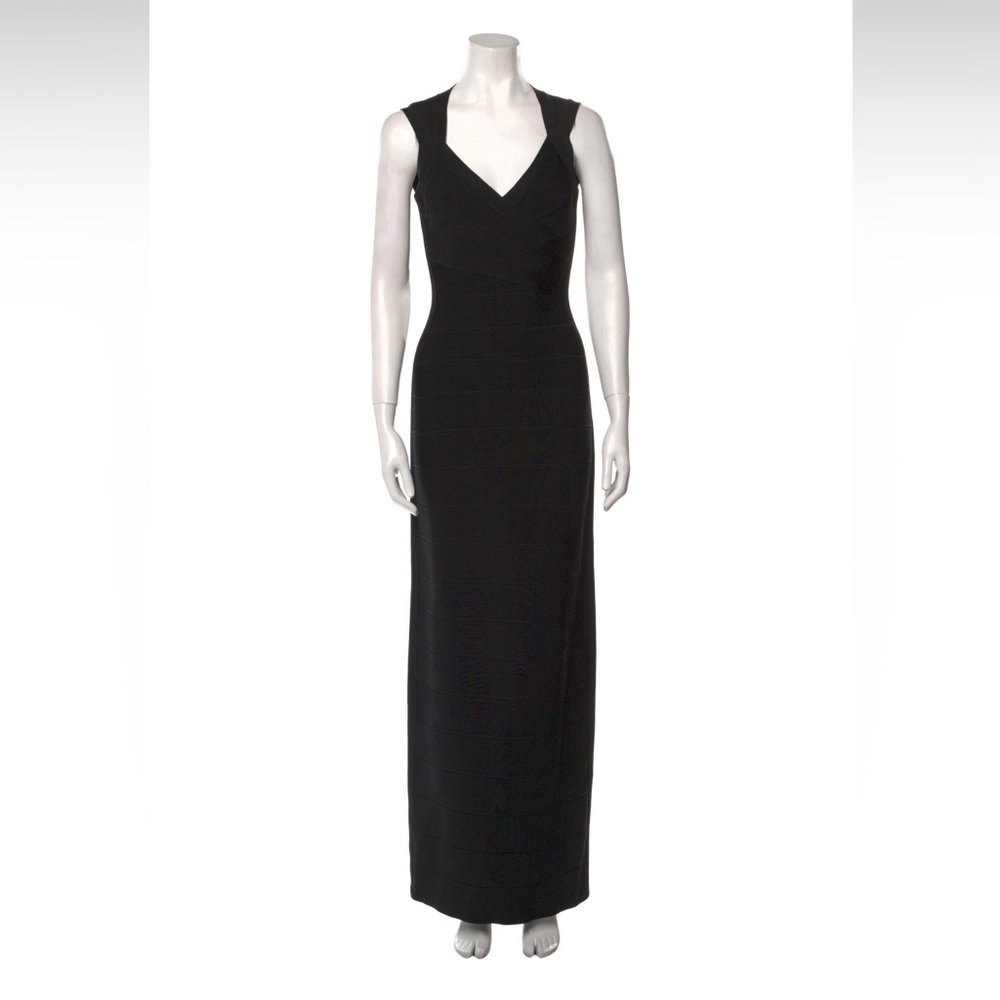 Herve Leger Black V-Neck Halter Dress